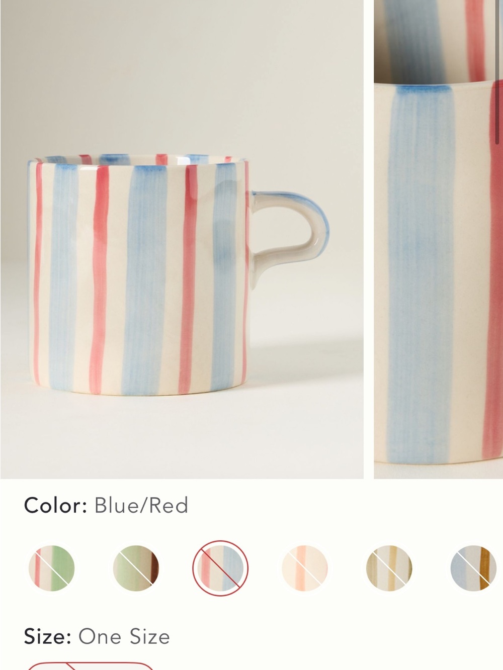 Anthropologie Blue & Red Striped Ceramic Mug